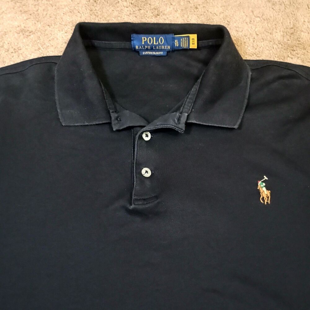 Polo Ralph Lauren Polo‎ Shirt Mens XL Black Custom Slim Fit Solid Preppy Classic